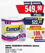Esencial - PAPEL HIGIENICO blanco 50mts Cod: 13795