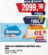 Babysec - TOALLAS HUMEDAS ultra 50u Cod: 17140