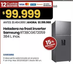 Samsung - Heladera no frost inverter RT38CG672059 384 L. inox.