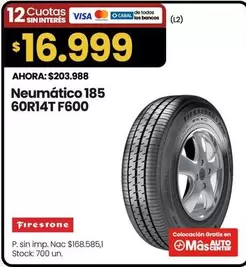 Firestone - Neumático 185 60R14T F600
