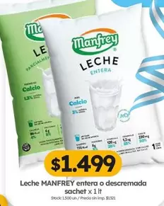 Manfrey - Leche entera o descremada sachet