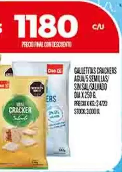 Dia - GALLETITAS CRACKERS AGUA/5 SEMILLAS/SIN SAL/SALVADO