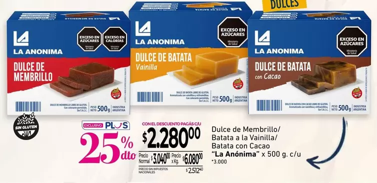 La Anónima - Dulce de Membrillo/Batata a la Vainilla/Batata con Cacao