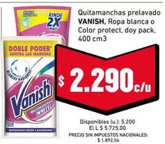 Vanish - Quitamanchan prelavado, Ropa blanca o Color protect