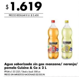 X$ - Agua saborizada sin gas manzana/naranja/pomelo
