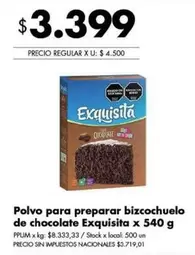 Exquisita - Polvo para preparar bizcochuelo de chocolate