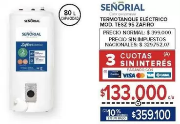 Señorial - TERMOTANQUE ELÉCTRICO MOD. TESZ 95 ZAFORO