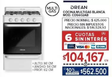 Drean - COCINA MULTIGAS BLANCA MOD. CD5602AB