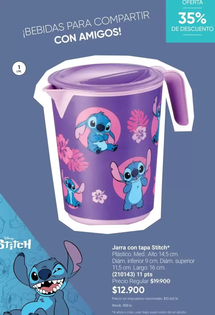 Disney - Jarra con tapa Stitch (210143) 1 pza