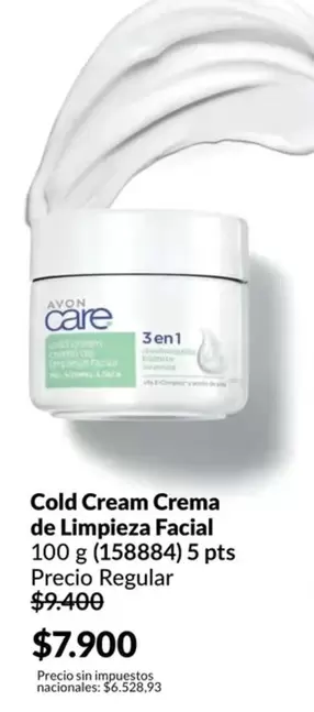 Avon - Cold Cream Crema de Limpieza Facial 100 g (158884) 5 pts