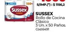 Sussex - Rollo de Cocina Clásico 3 Un. x 50 Paños. Cód:6491