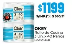 Okey - Rollo de Cocina 3 Un. x 40 Paños Cód:26450