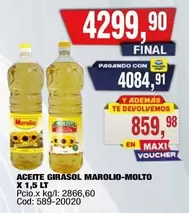 X$ - ACEITE GIRASOL MAROLIO-MOLTO X 1,5 LT Cod: 589-20020