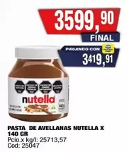 Nutella - PASTA DE AVELLANAS X 140 GR