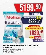 X$ - LECHE EN POLVO MOLICO BALANCE X 800 GR.