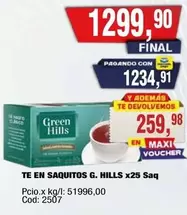 Green Hills - TE EN SAQUITOS G. HILLS x25 Saq