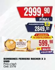 Ferrero Rocher - BOMBONES ROCHER X 3 UNID