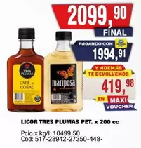 Tres Plumas - LICOR TRES PLUMAS PET. x 200 CC