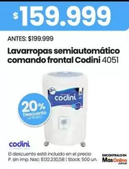 Codini - Lavarropas semiautomático comando frontal
