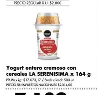 X$ - Yogurt entero cremoso con cereales