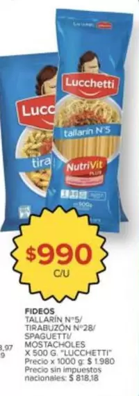 Lucchetti - TALLARIN N°5 / SPAGUETTI N°8 / FIRAGUIN N°28 / MOSTACHOLES X 500 g - LUCCCHETTI