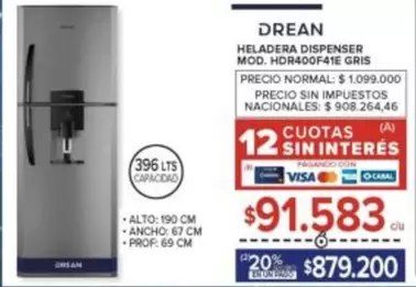 Drean - HELADERA DISPENSER MOD. HDR400F41E