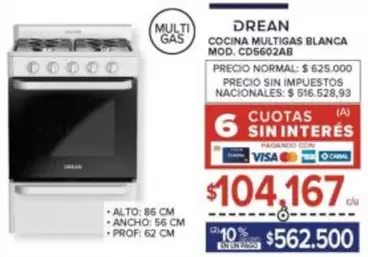 Drean - COCINA MULTIGAS BLANCA MOD. CD5602AB