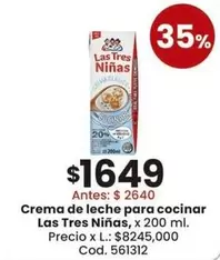 Las Tres Niñas - Crema de leche para cocinar