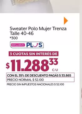 Polo - Sweater  Mujer Trenza Talle 40-46
