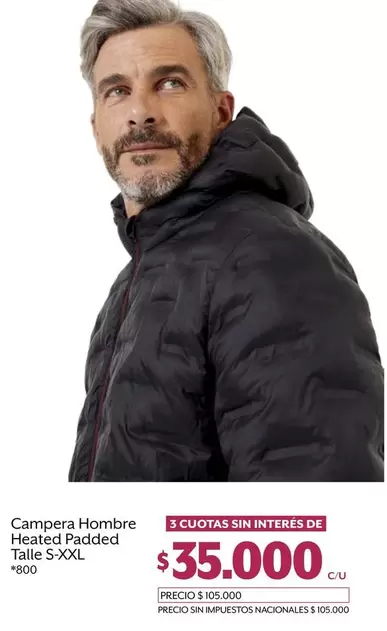Campera Hombre Heated Padded Talle S-XXL
