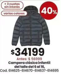 Campera clásica infantil del talle del 6 al 16, Cod. 614625-614670-614637-614695