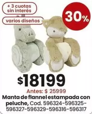 Manta de flannel estampada con peluche, Cod. 596324-596325-596327-596329-596316-596317
