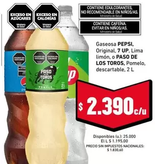 Paso de los Toros - Gaseosa 7 UP, PEPSI, Lima Limón, o PASO DE LOS TOROS