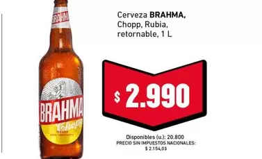 Brahma - Cerveza Chopp, Rubia, retornable