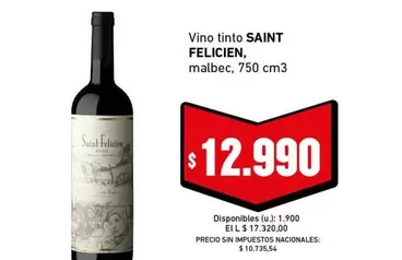 Saint Felicien - Vino tinto malbec