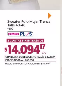 Polo - Sweater  Mujer Trenza Talle 40-46