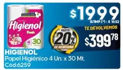 Higienol - Papel Higi00enico 4 Un. x 30 Mt. C00d:6259