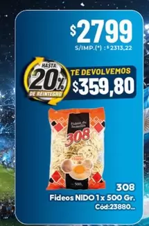 Nido - Fideos NIDO 1x 500 Gr. Cód:23880