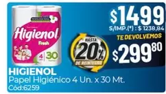 Higienol - Papel Higi9enico 4 Un. x 30 Mt. C3d:6259