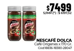 Nescafé - NESCAFÉ DOLCA Café Orígenes x 170 Gr. Cód:18836-18380-28047