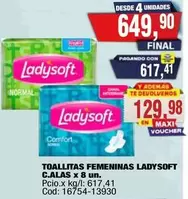 Ladysoft - TOALLITAS FEMENINAS LADYSOFT C.ALAS x 8 un. Pcio.x kg/l: 617,41 Cod: 16754-13930
