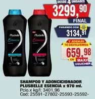 Plusbelle - SHAMPOO Y ADONCIONADOR PLUSBELLE ESENCIA X 970 ML. Cod: 25591-27802-25593-25592-