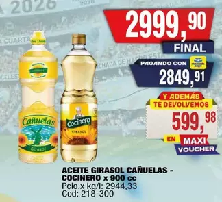 Cocinero - ACEITE GIRASOL CAÑUELAS - COCINERO X 900 CC