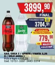 Coca cola - GAS. COCA COCA Z / SPRITE / FANTA 2,25 It ( SOLO AMBA )