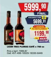 Tres Plumas - LICOR TRES PLUMAS CAFÉ x 750 cc