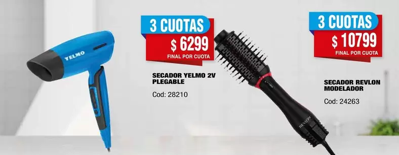 Yelmo - Secador Velmo 2V Plegable (Cod: 28210) / Secador Revlon HotBrush (Cod: 24263)