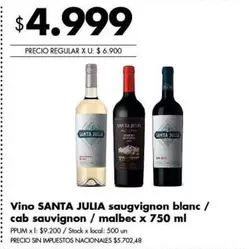 Santa Julia - Vino saug vignon blanc / cab sauvignon / malbec