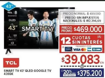 TCL - SMART TV 43" QLED GOOGLE TV 4355K