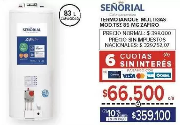Señorial - TERMOTANQUE MULTIGAS MOD.TSZ 85 MG ZAFIRO