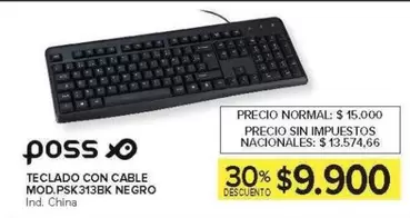 Negro - TECLADO CON CABLE MOD.PSK313BK NEGRO